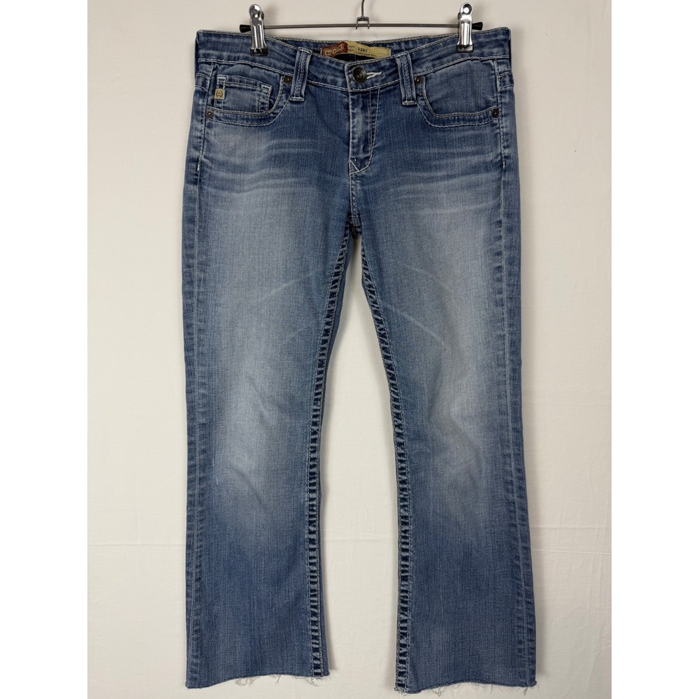 Big Star Remy Jeans‎ Women's 28 Low Rise Raw Hem Slim Flare Embroidered READ
